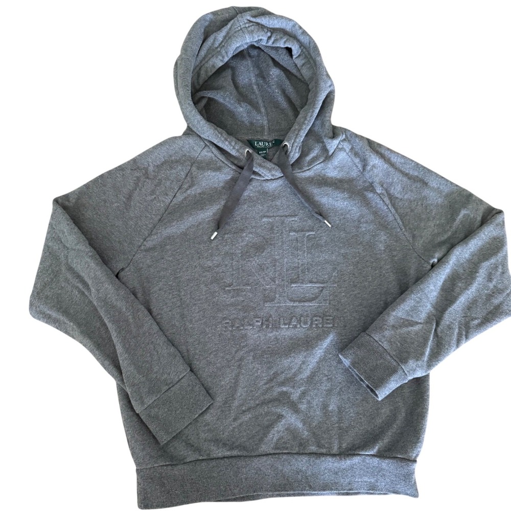 Lauren Ralph Lauren Embossed Logo Pullover Hoodie Sweatshirt Women's XS Grey